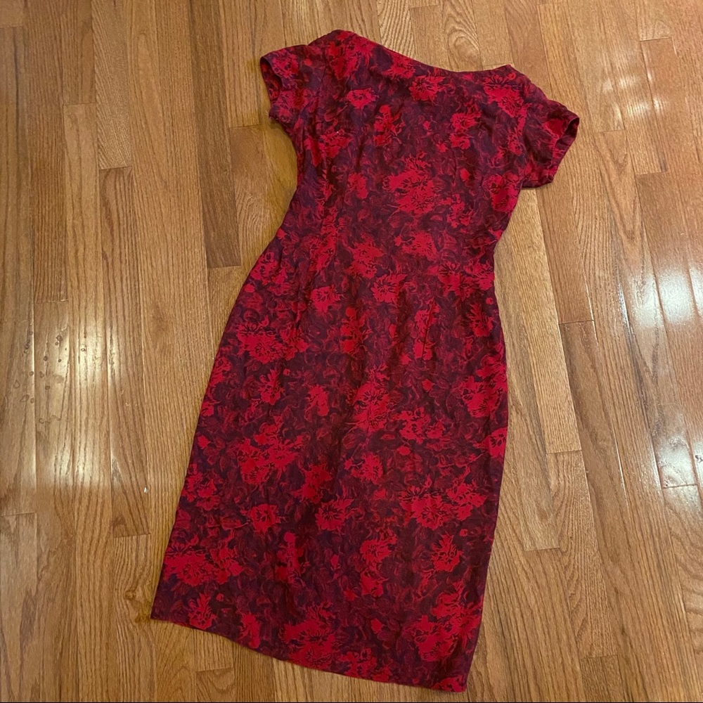 1950s VINTAGE RED FLORAL PARTY DRESS